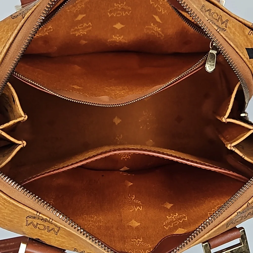 Authentic MCM Monogram Vintage Speedy Bag Cognac Visetos w/ Crossbody Strap